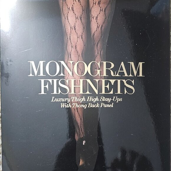 Honey Birdette MONOGRAM FISHNETS Luxury Thigh High Stay-Ups Large ## Send offers - Picture 4 of 4